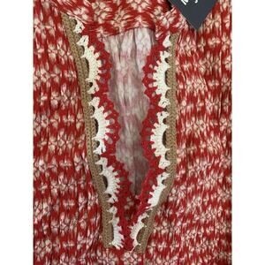 Nautica Jeans Womens Crochet-Trim Flutter Sleeve Mini‎ V-Neck Dress Red $112